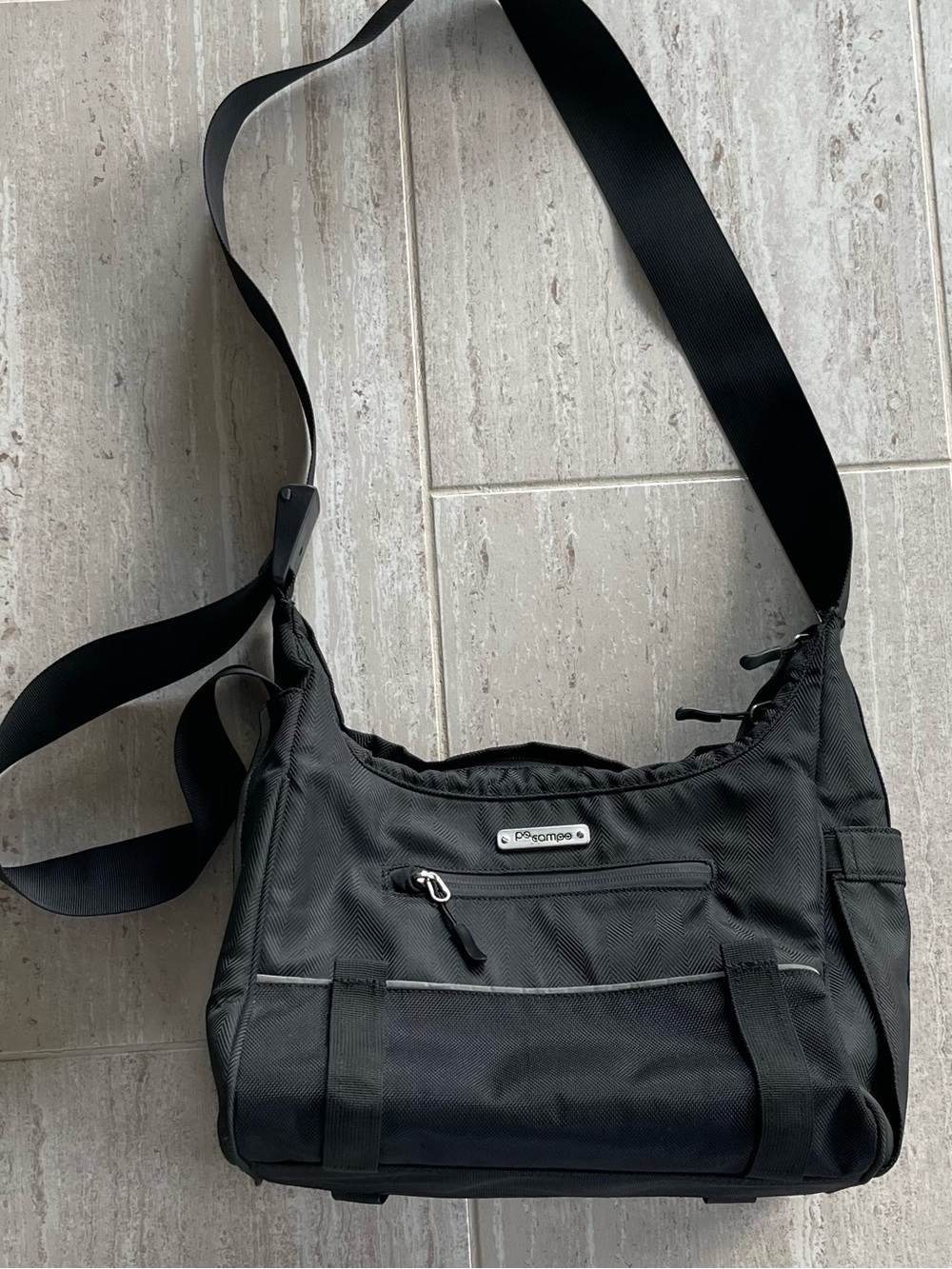 Po Campo Black Herringbone Crossbody Weatherproof Commuter Travel Bike Bag